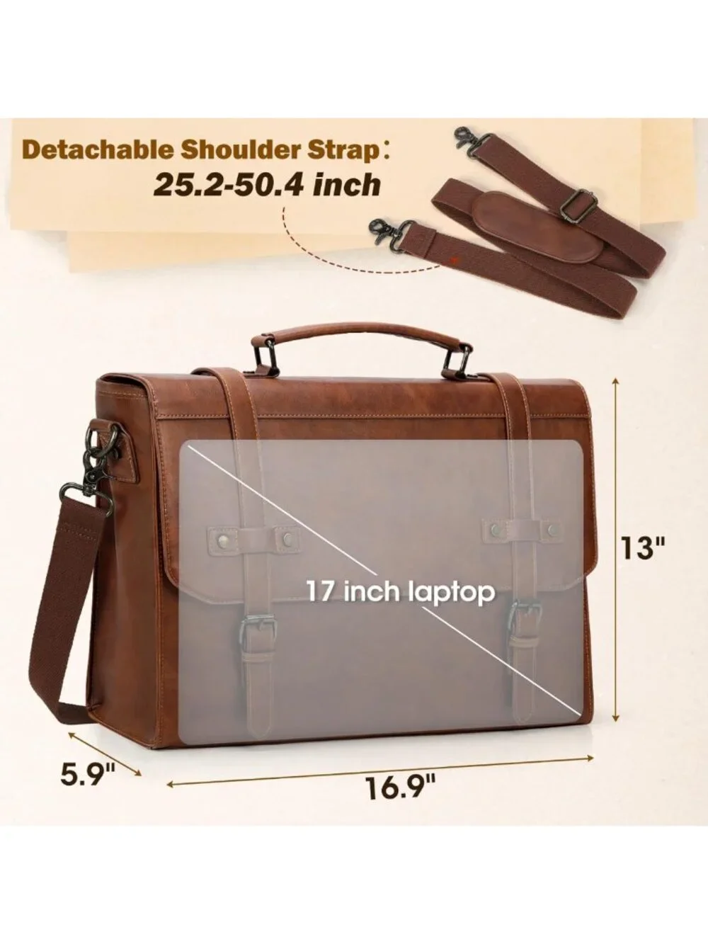 Vintage Leather Waterproof Messenger Bag for 17